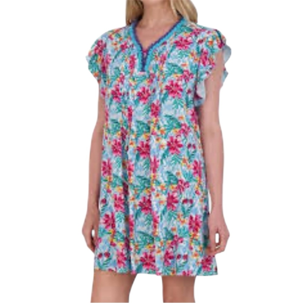 Stella Parker PullOver Flutter Sleeve Pintuck Floral Spring Women’s Dress Size S